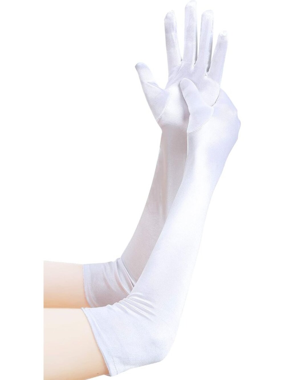 Women's White 1920s Elbow Length Party High Shine Long Opera Satin Gloves
